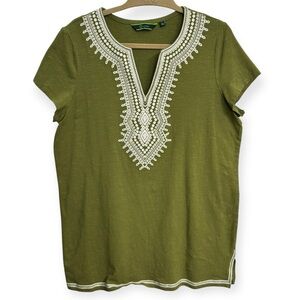 C. Wonder Olive Short Sleeve Top with White Embroidery